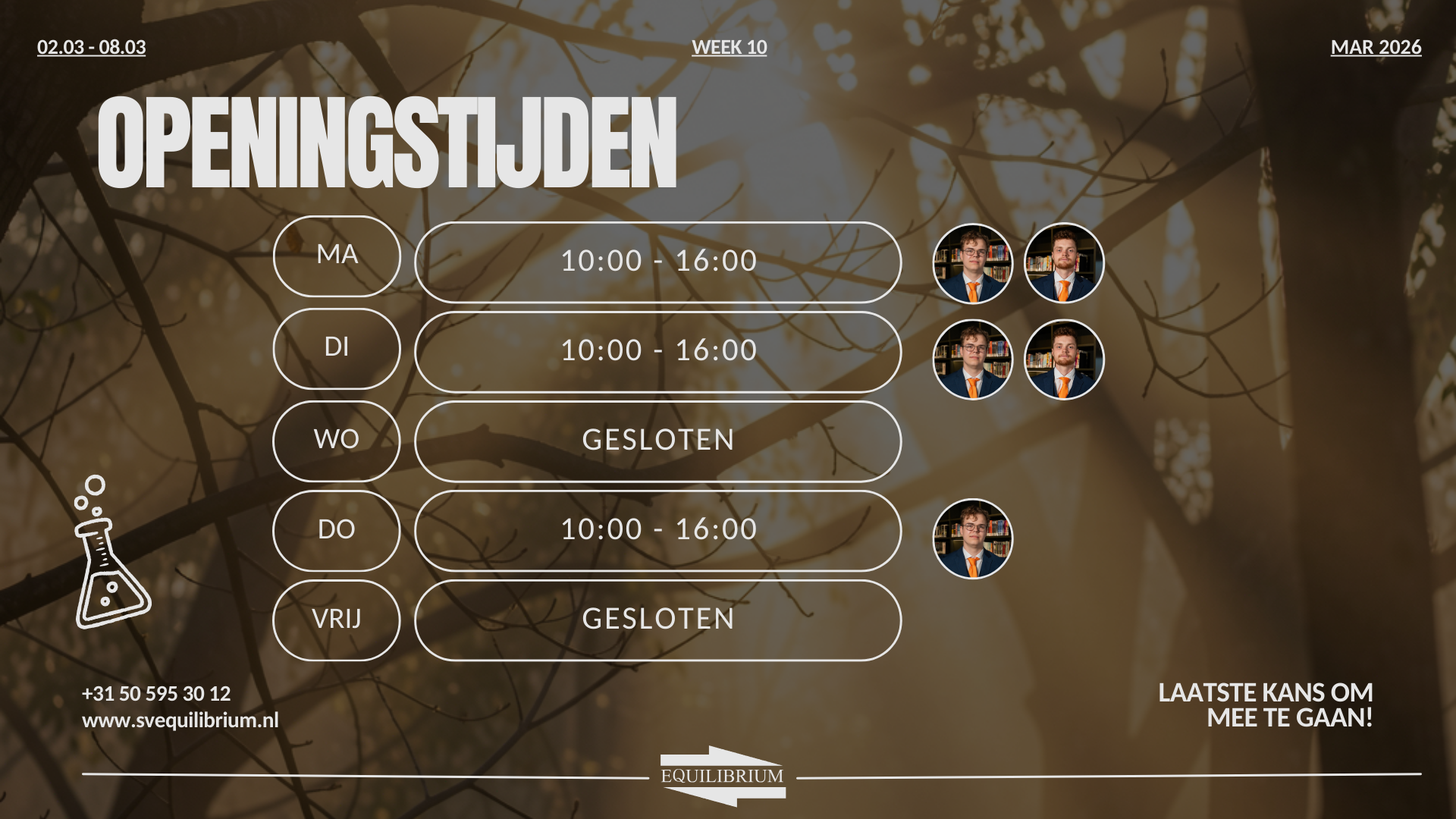 Openingstijden / Office hours w10